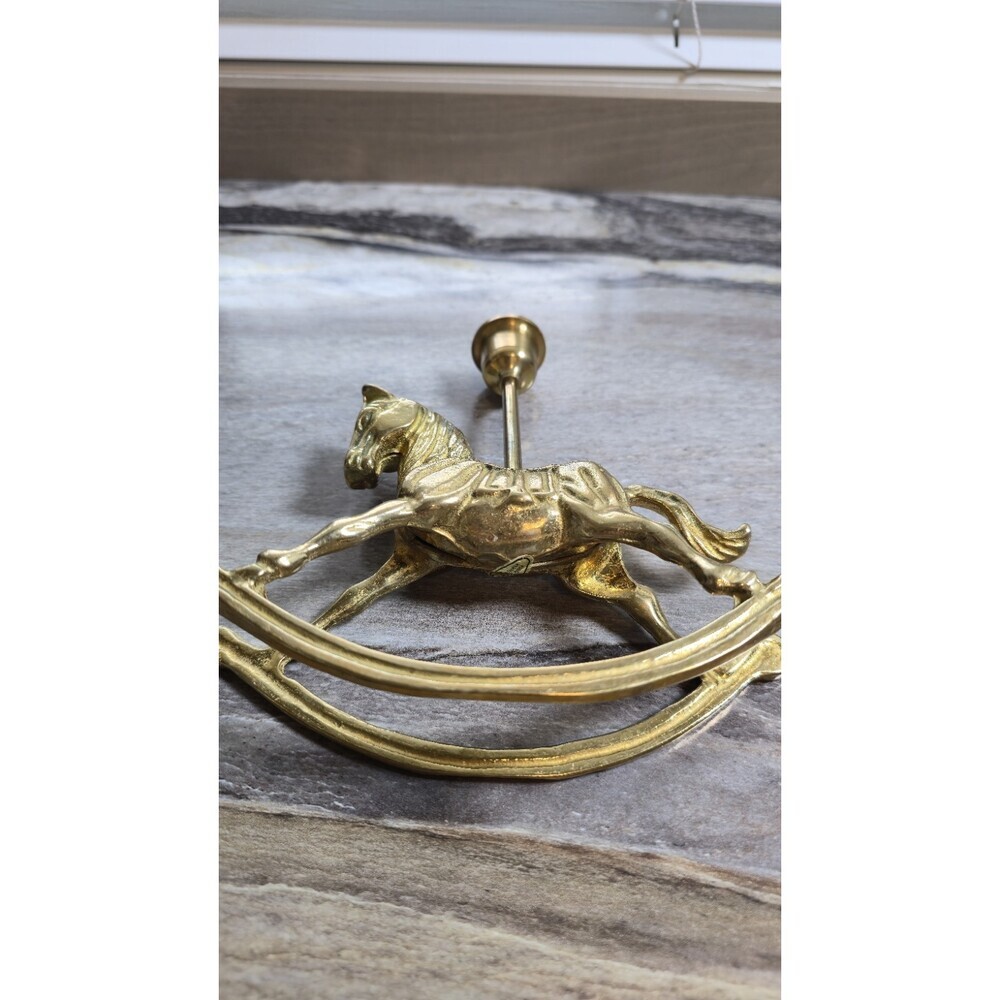 Vintage Solid Brass Rocking Horse Candlestick Holder Nursery Decor Taper Candle - Picture 4 of 8